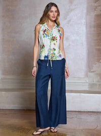 Current Air - Floral Printed Halter-neck Sleeveless Blouse