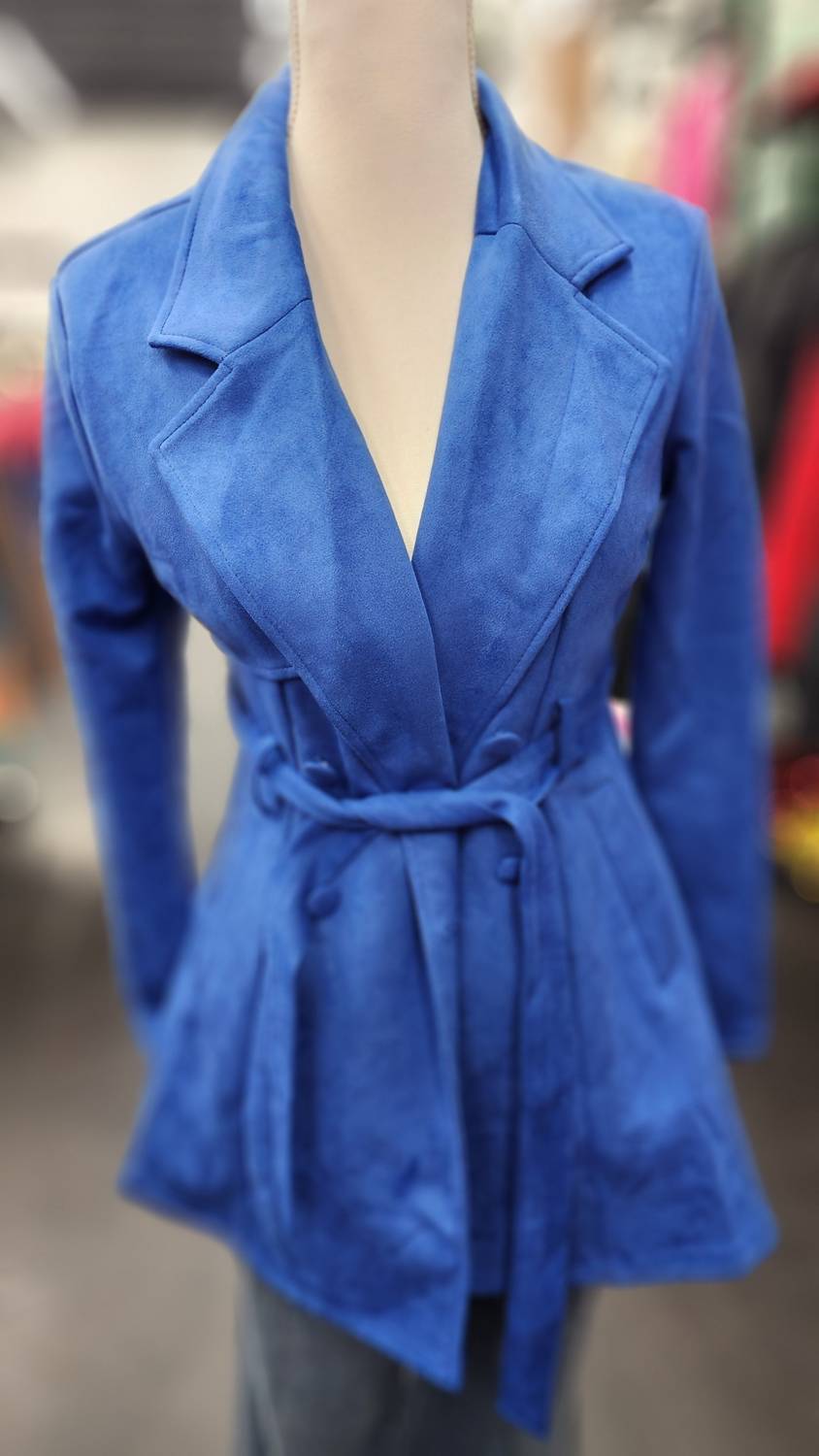 LOVE TREE Women's Suede Trench Coat in blue - women's jacket