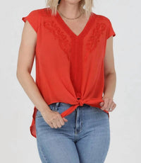 Nostalgia - V Neck Tie Waist Top With Embroidery And Lace