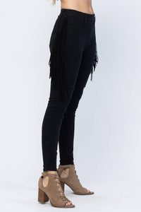 Judy Blue - High-rise Side Fringe Black Skinny Jegging Jeans