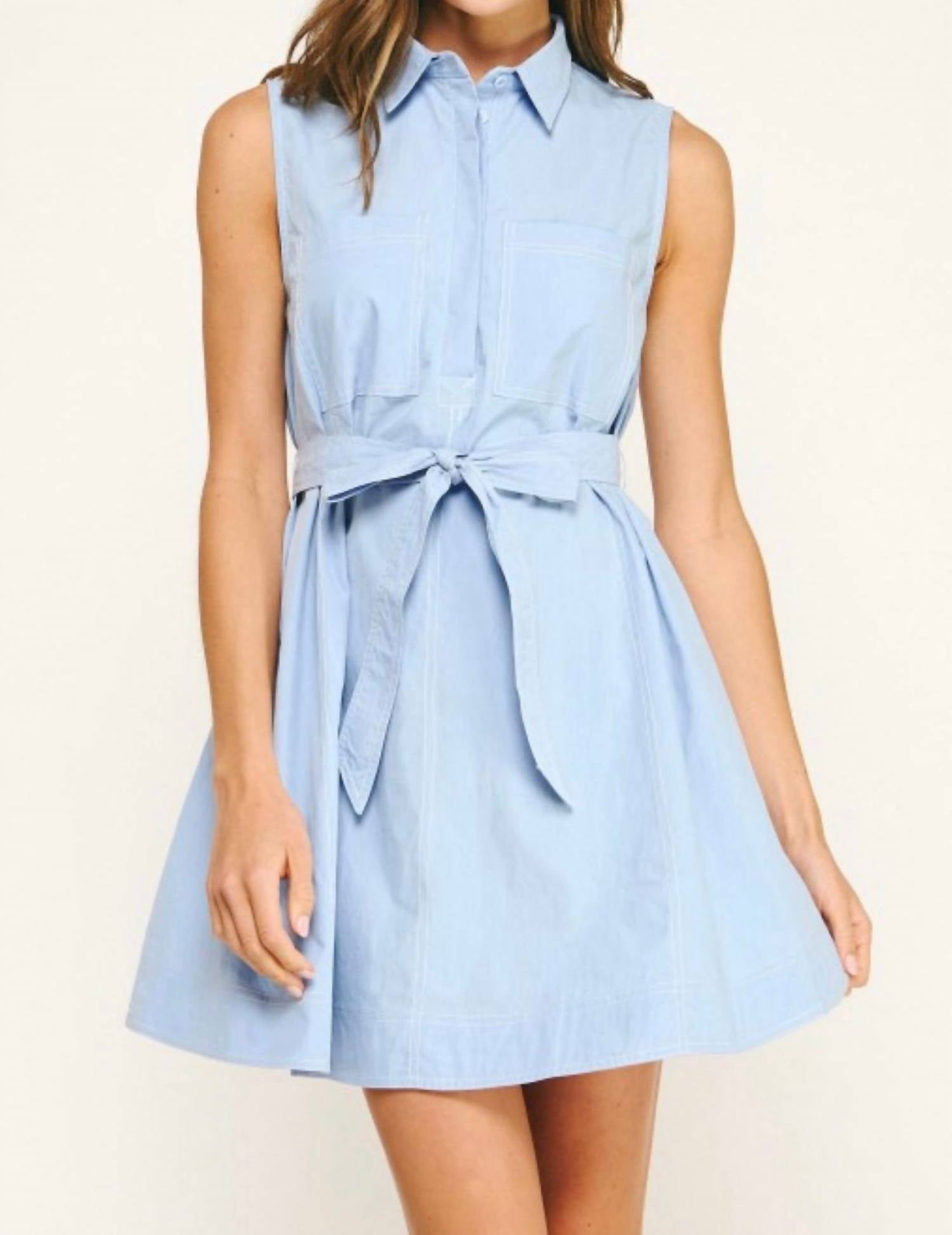 Liv - Contrast Top Stitch Mini Shirt Dress
