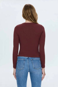 PISTOLA Bailey Long Sleeve Crew Neck Top in terra - women's long sleeve top - detail view