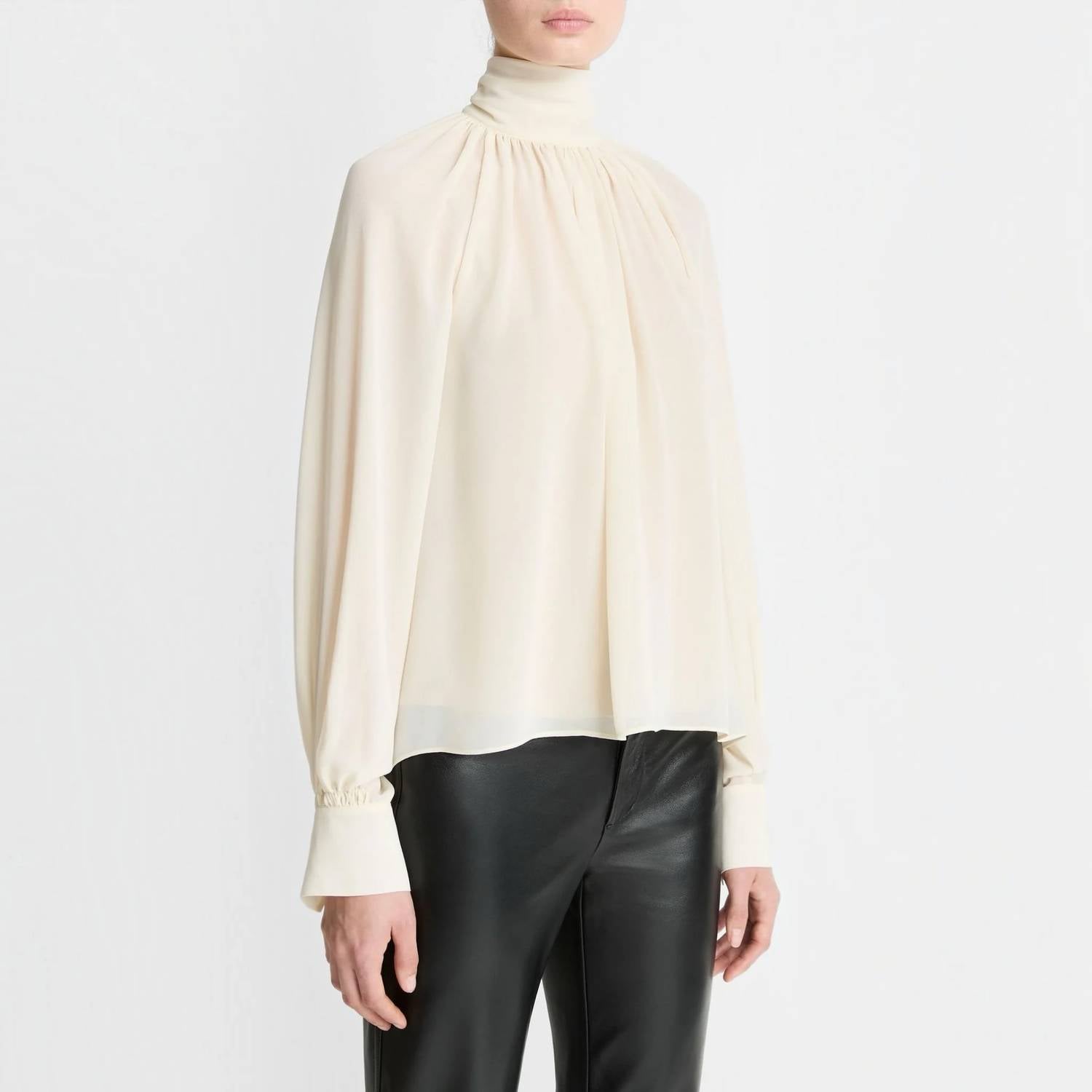 Vince - Gathered Draped-neck Crepe Blouse