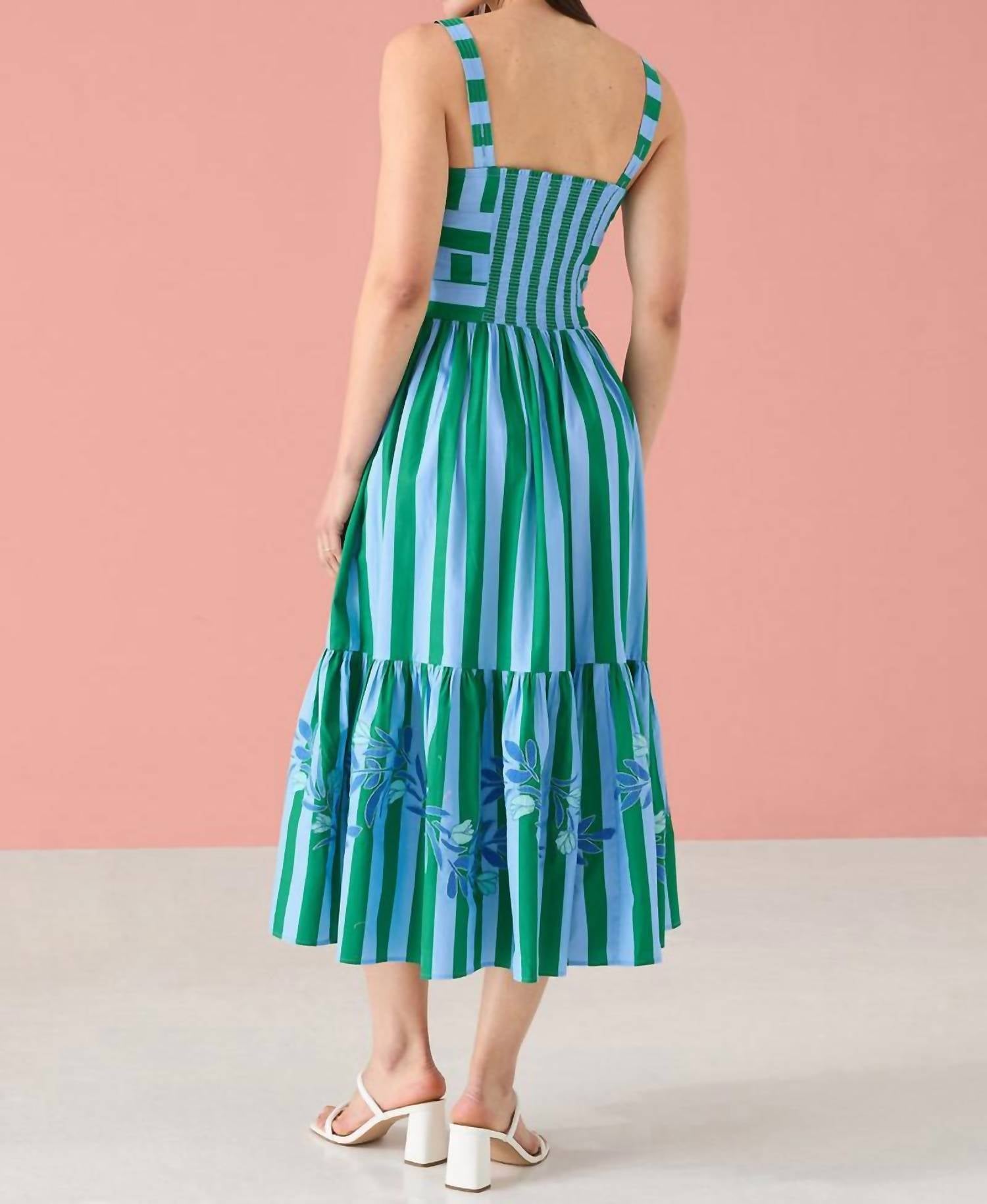 Alivia Gianna Dress in parasol stripe embroidery - women's dress - detail view