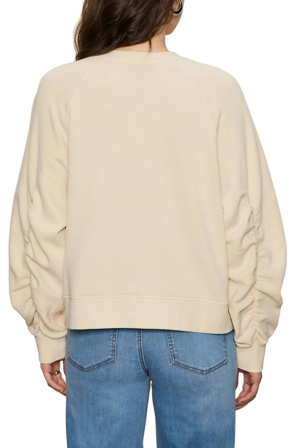 Sanctuary Shirred Sleeve Sweatshirt in vanilla cream - women's top - detail view