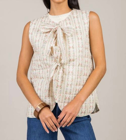 Veveret - Printed Stripe Quilt Ribbon Tie Vest