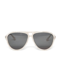 Amiri Unisex Aviator Logo Sunglasses in white black silver - men's accessory - detail view
