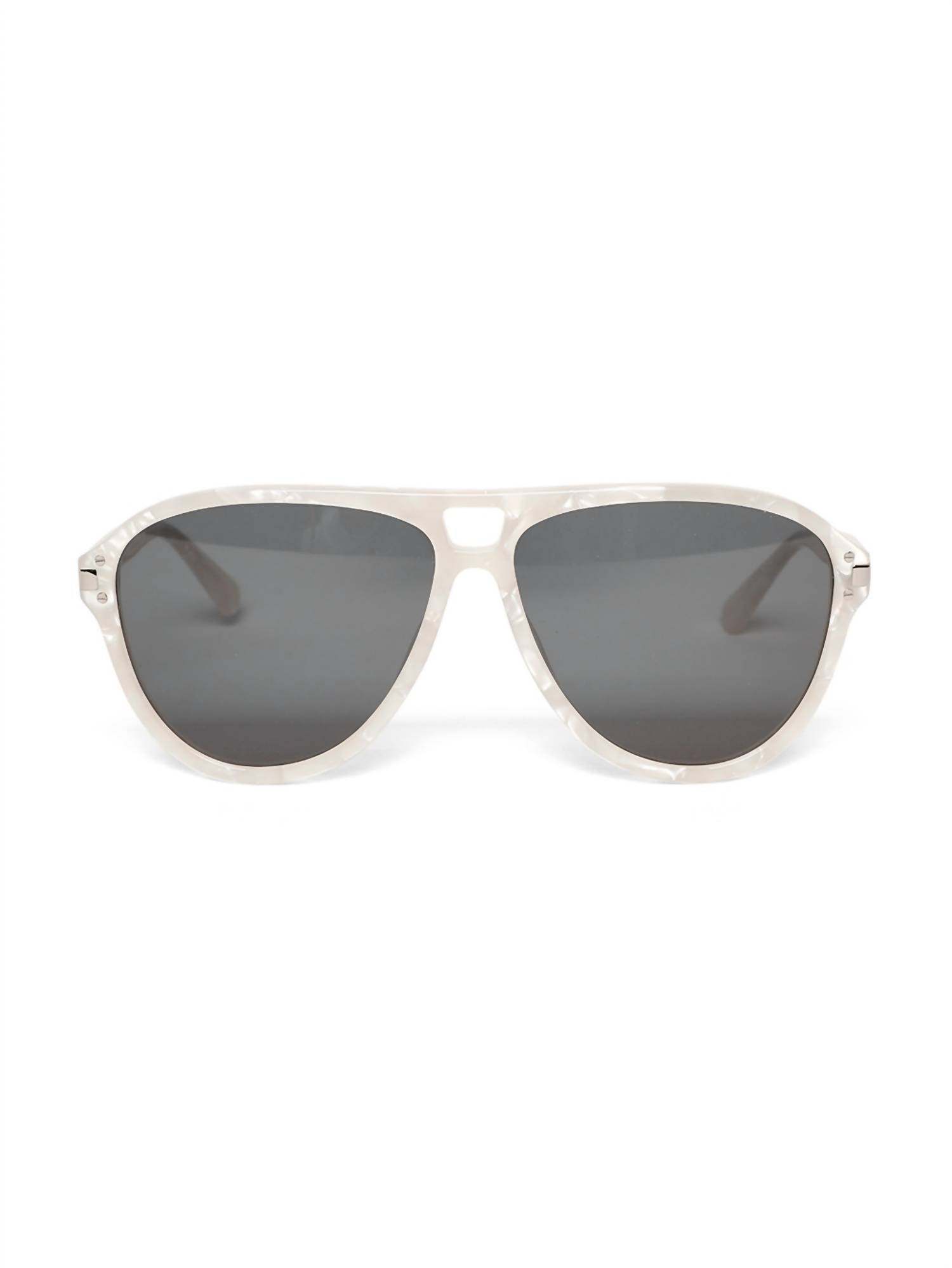 Amiri Unisex Aviator Logo Sunglasses in white black silver - men's accessory - detail view