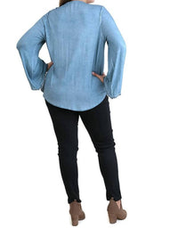 Umgee - Drawstring Neckline Bell Sleeve Top