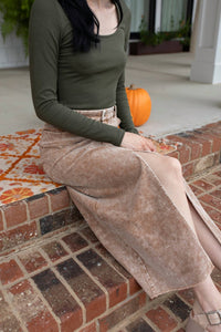mystree Urban Groove Corduroy Slit Skirt in sandy brown - women's skirt - alternate view