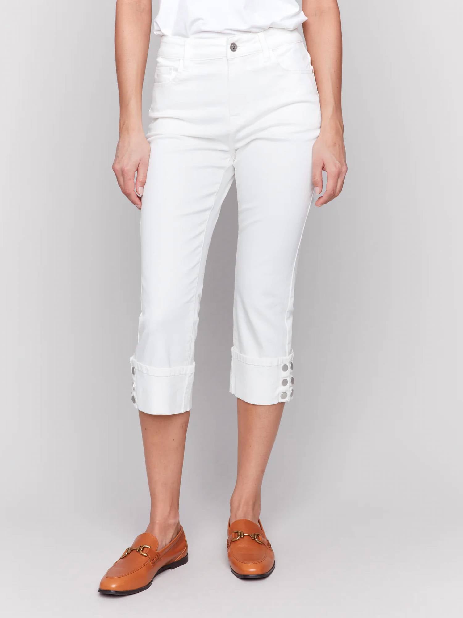 CHARLIE B 5-pocket Jeans With Snap Detail On Hem in white - women's jeans