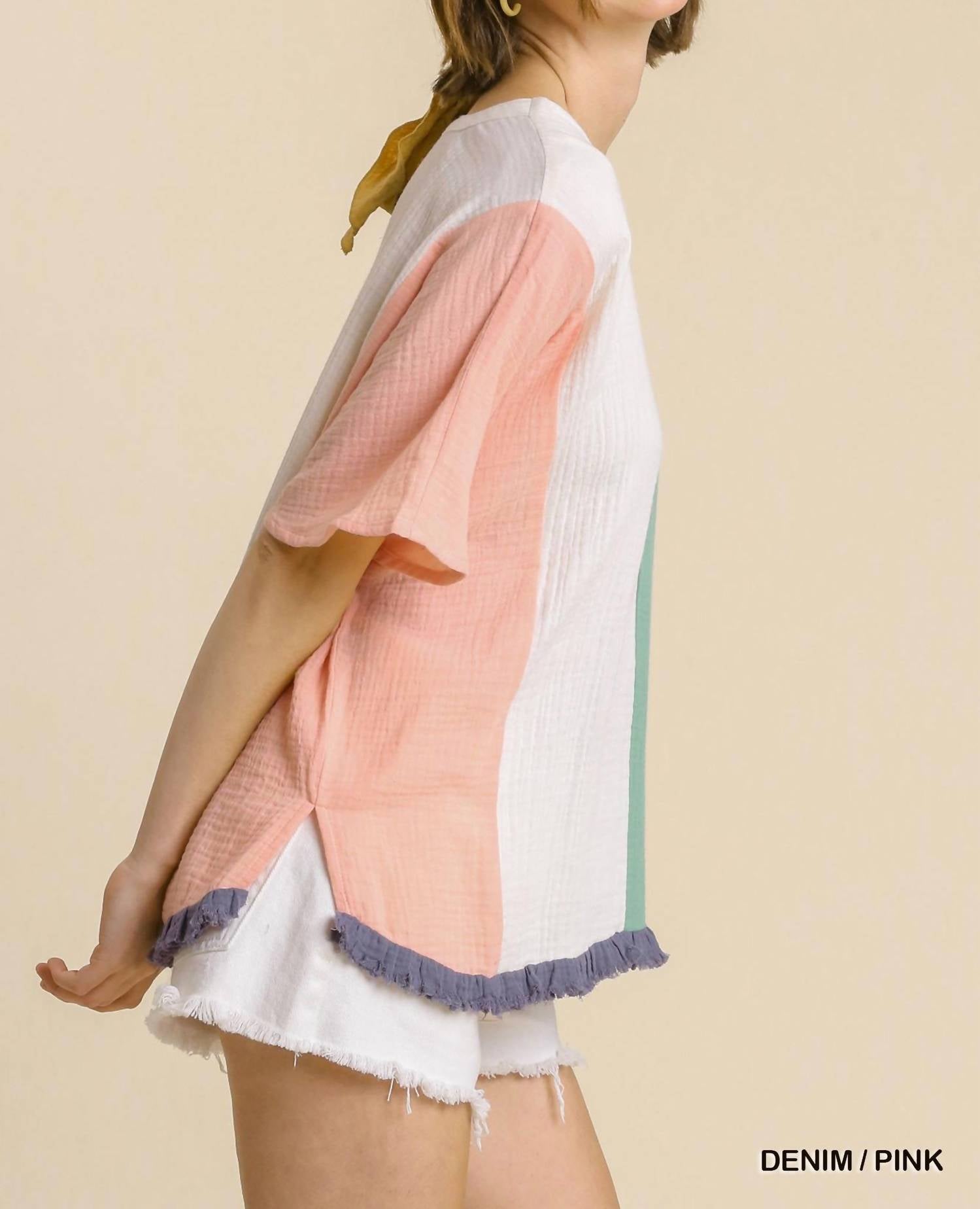Umgee - Color Block Gauze Top