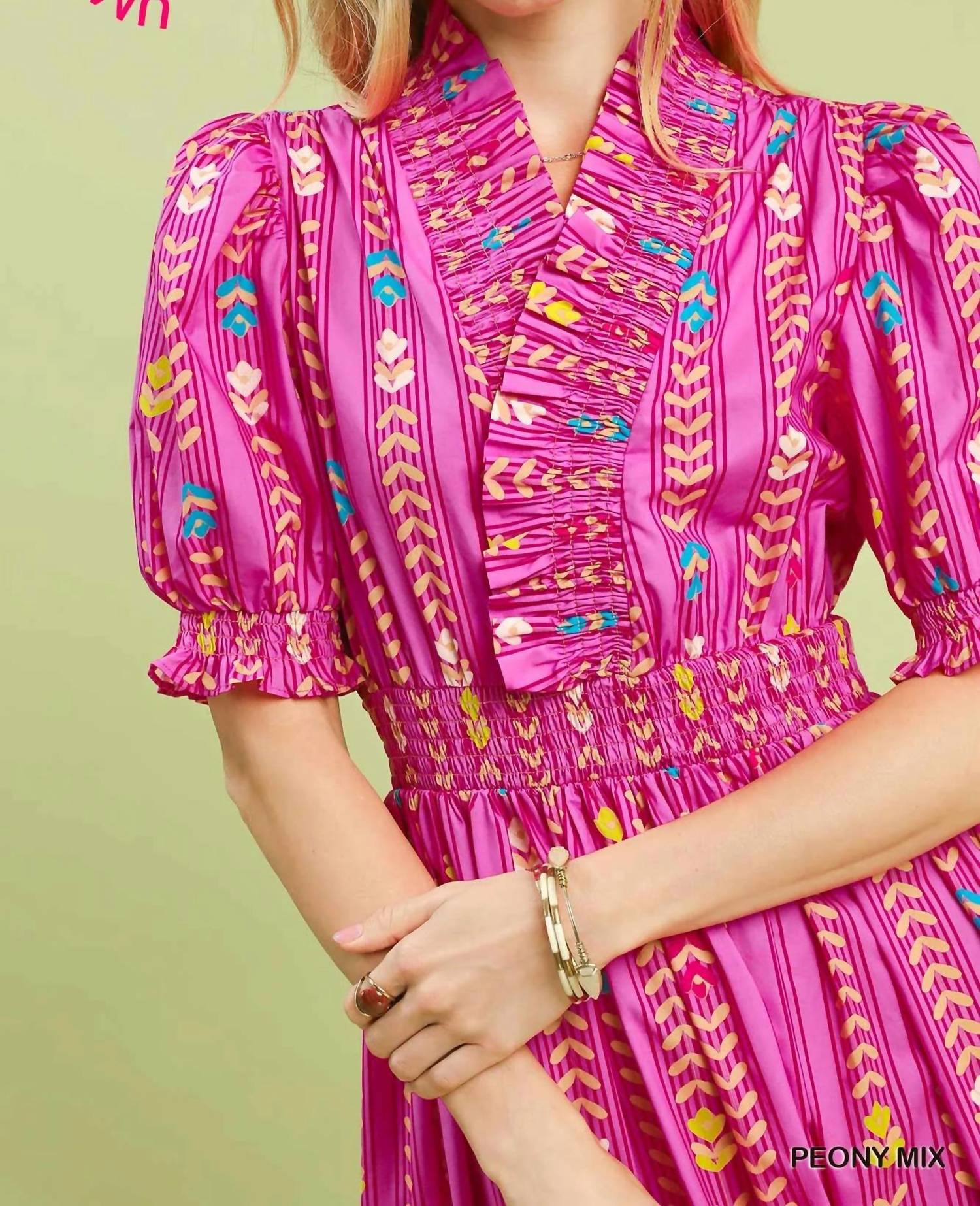 Umgee - Vibrant Ruffle Smocked Midi Dress
