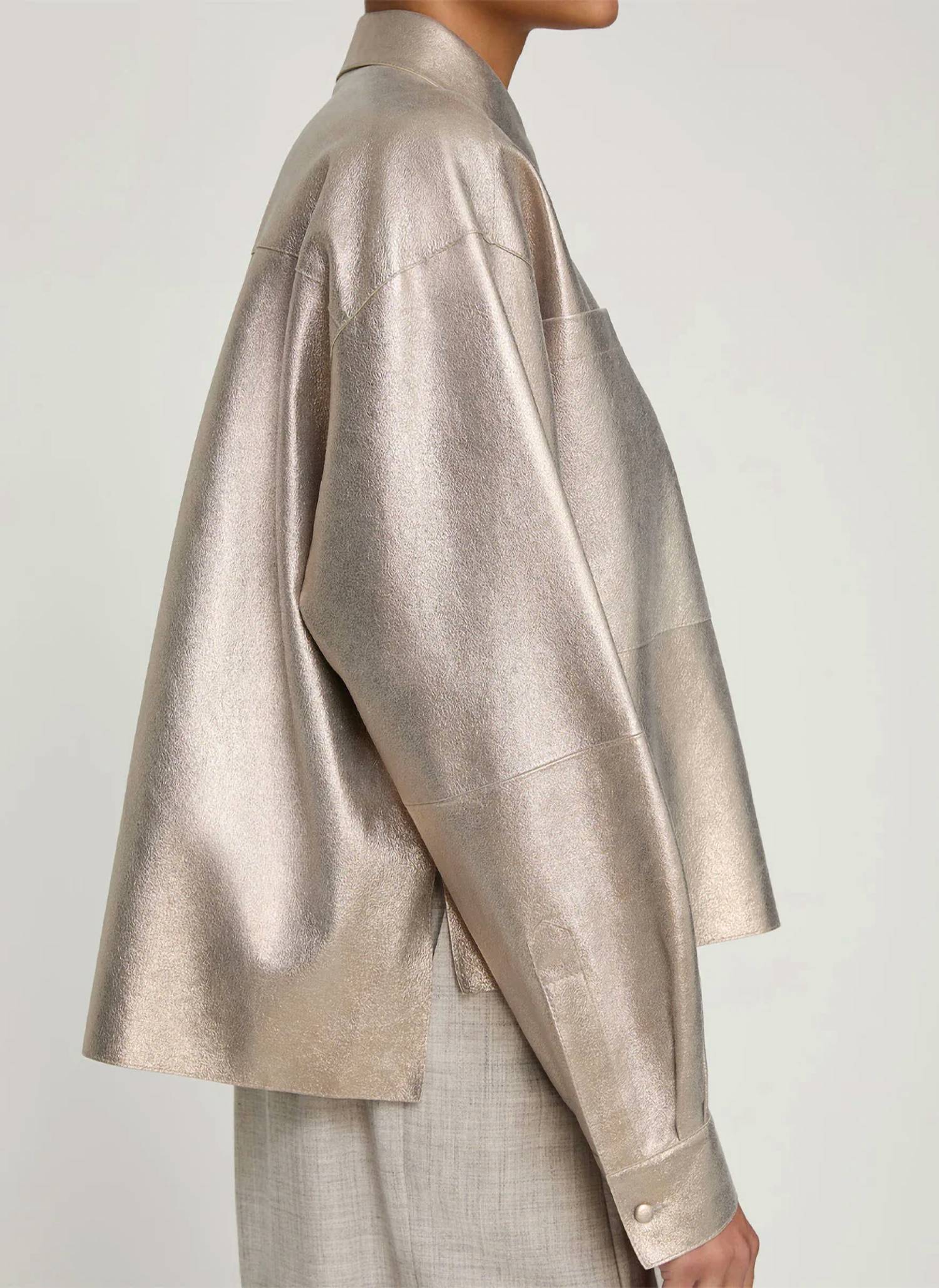 Lafayette 148 - Metallic Suede Oversized Boyfriend Shirt