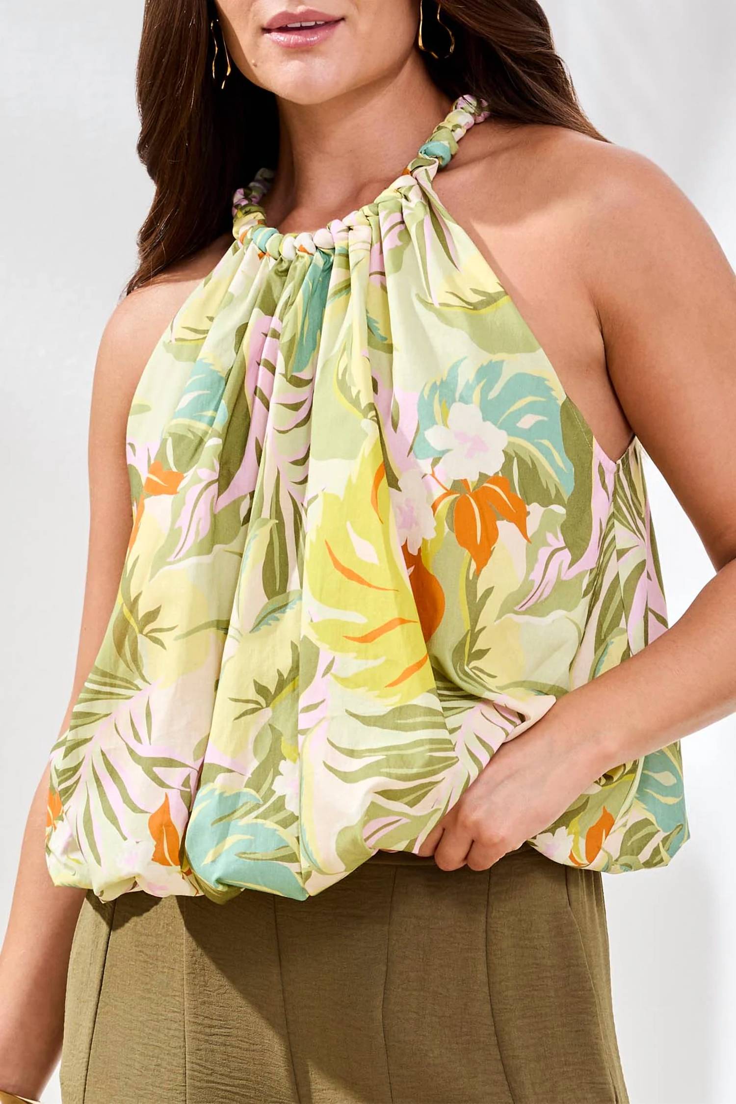 Tribal - Lined Bubble Hem Blouse With Neck Detail
