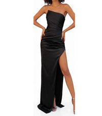 Tarik Ediz Asymmetrical Bodice High Slit Gown in black - women's dress