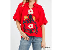 Style USA Embroidered Boho Top in tomato - women's blouse