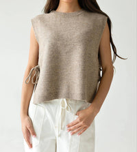 Olivaceous - Kristin Side-tie Relaxed Knit Vest