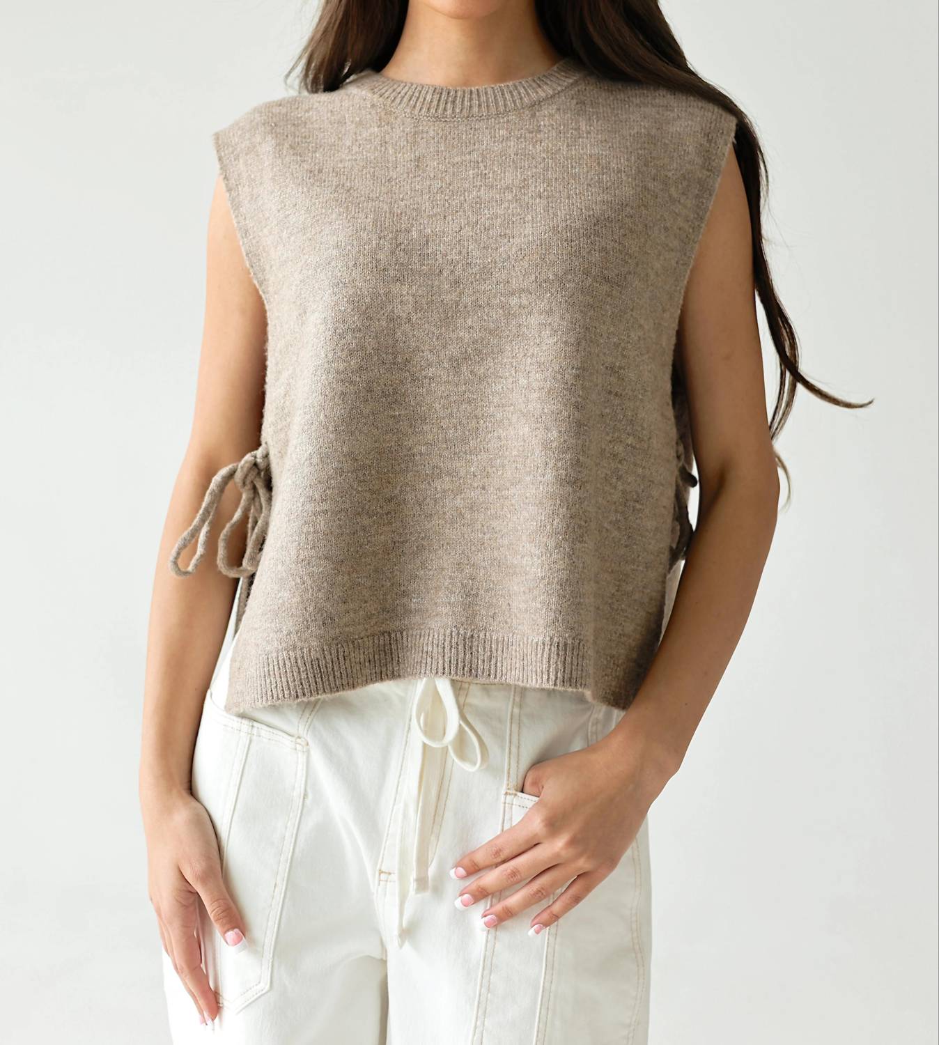 Olivaceous - Kristin Side-tie Relaxed Knit Vest