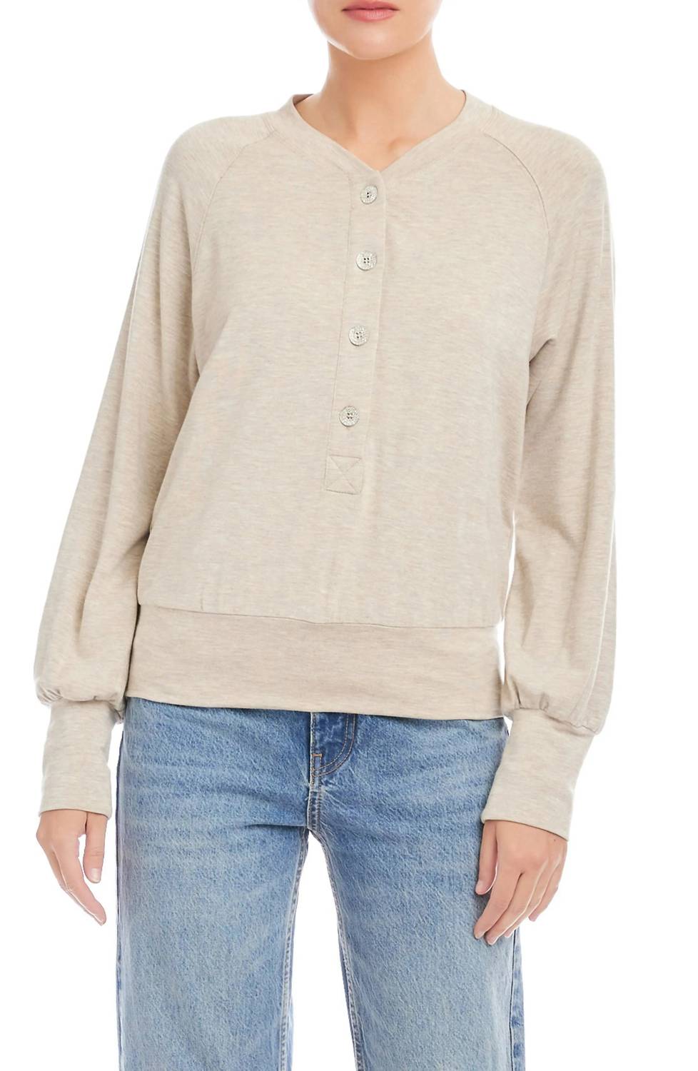 Fifteen Twenty Mara Henley Top in oatmeal - women's sweater