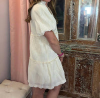 Fantastic Fawn - Textured Woven Short Puff Sleeves Dress