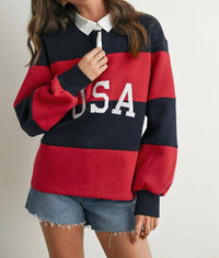 Golden - Isadora Striped Collared Long Sleeve Top