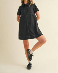 TCEC Raven Shirt Dress With Stitch Contrast in black - women's dress - view 4