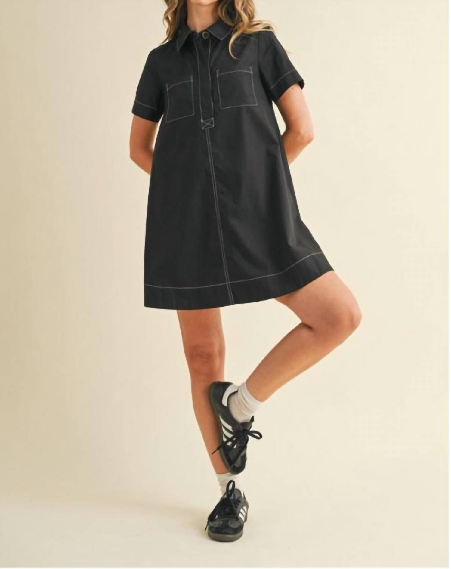 TCEC Raven Shirt Dress With Stitch Contrast in black - women's dress - view 4