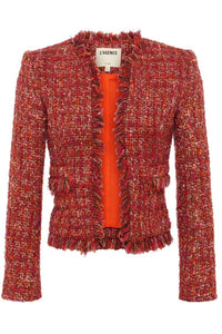 L'Agence Angelina Open-front Blazer in orange pink tweed - women's jacket - view 5