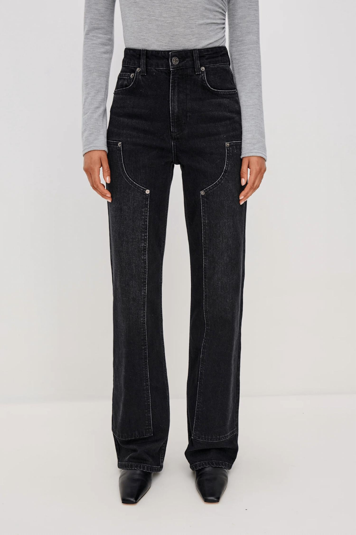 Rails Getty Workwear Wide Leg Jeans in onyx - women's pants - detail view