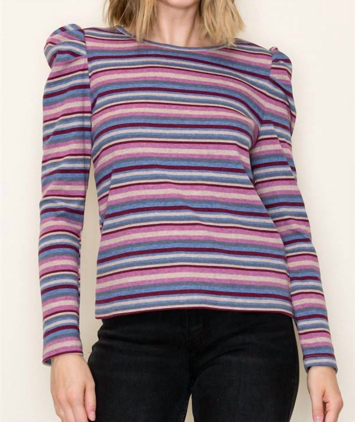 Staccato - Striped Puffed Long Sleeve Top