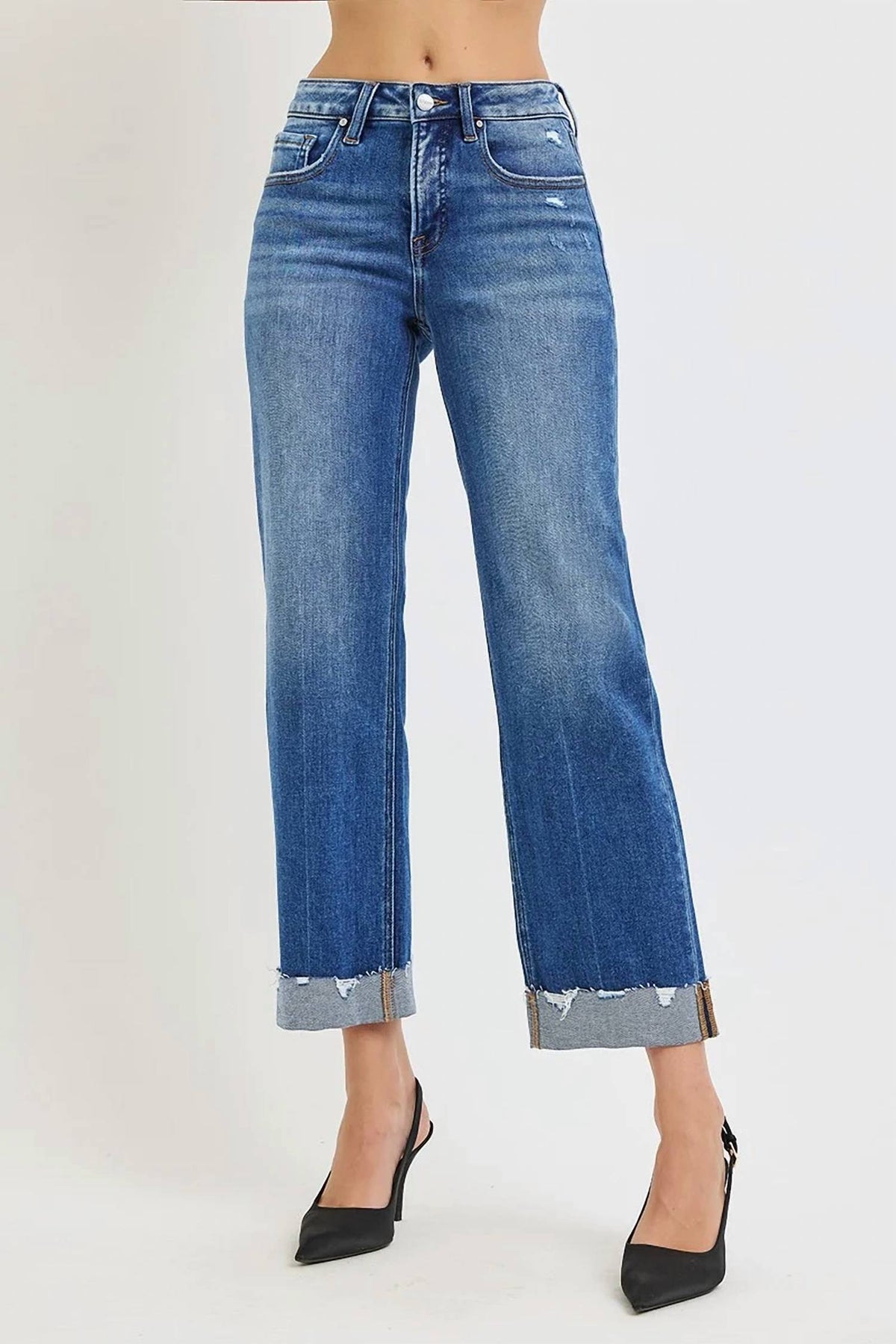 Risen - Tummy Control Mid Rise Wide Straight Jeans