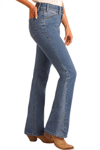 Rock & Roll Denim Two Tone High Rise Bootcut Jeans in medium wash - women's jeans - detail view