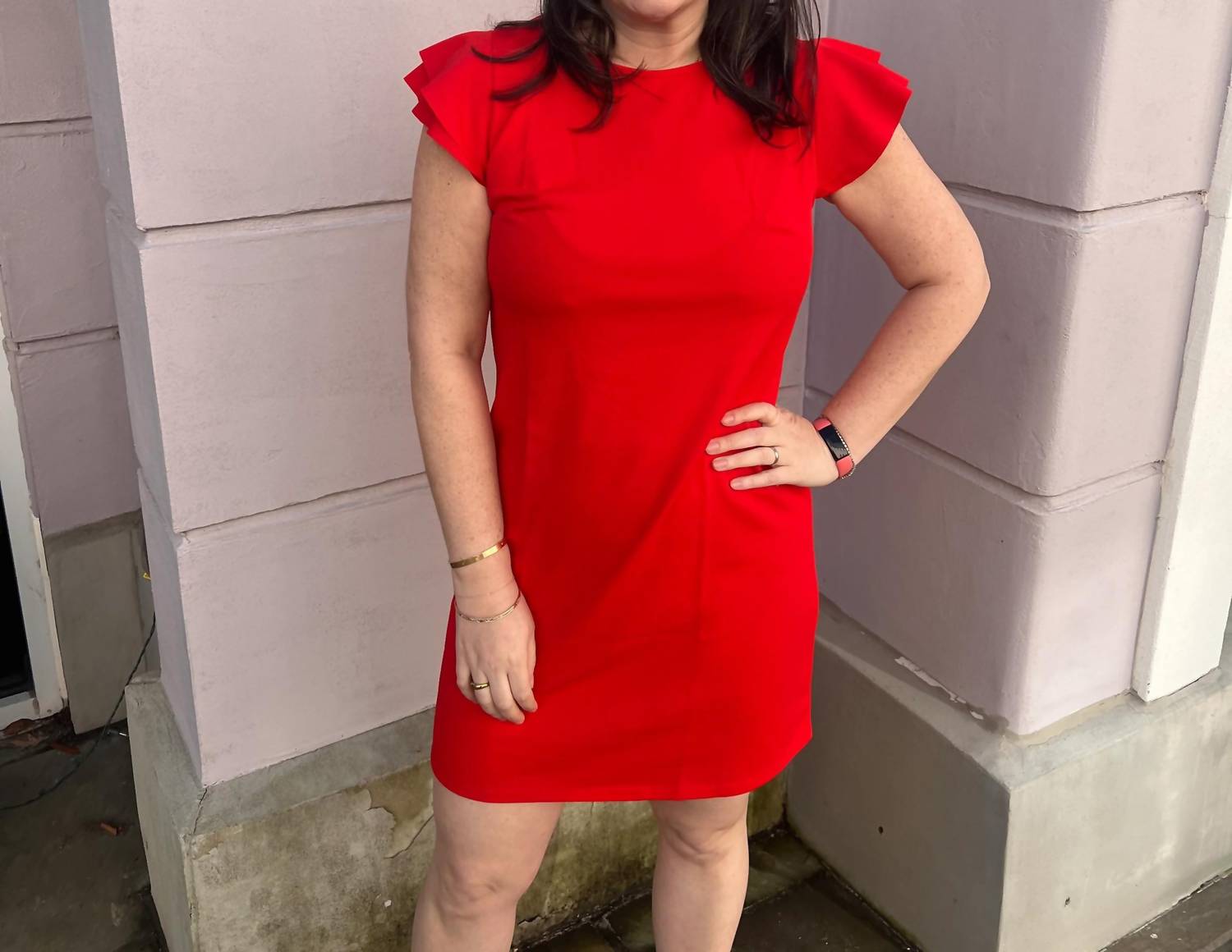 Ces Femme - Ruffle Sleeves Solid Tunic Dress
