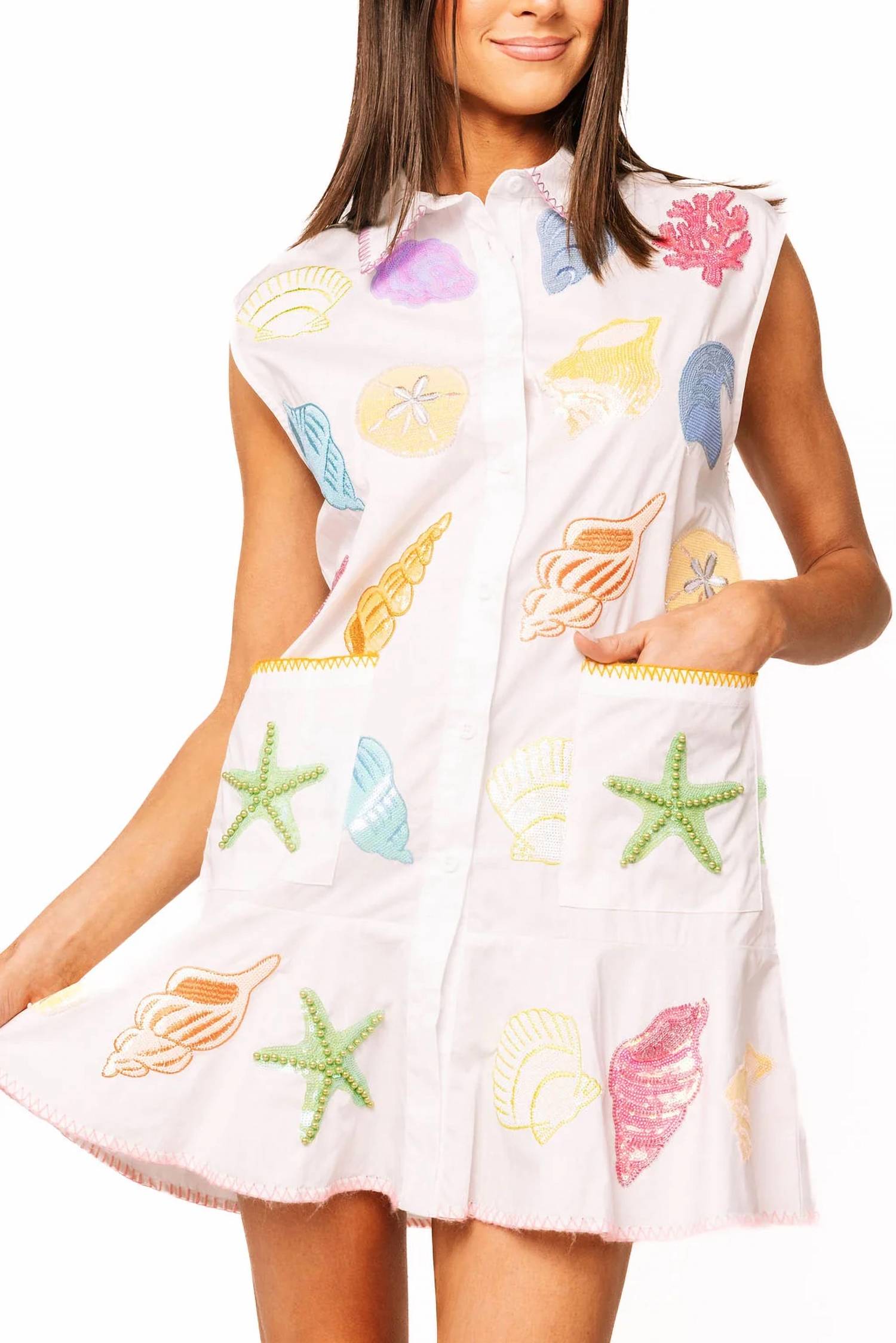 Queen Of Sparkles - Shell Cotton Button Up Tank Dress