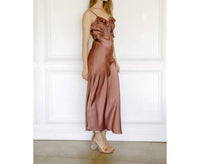 Storia - Women's Satin Ruffled Slip Midi Dress