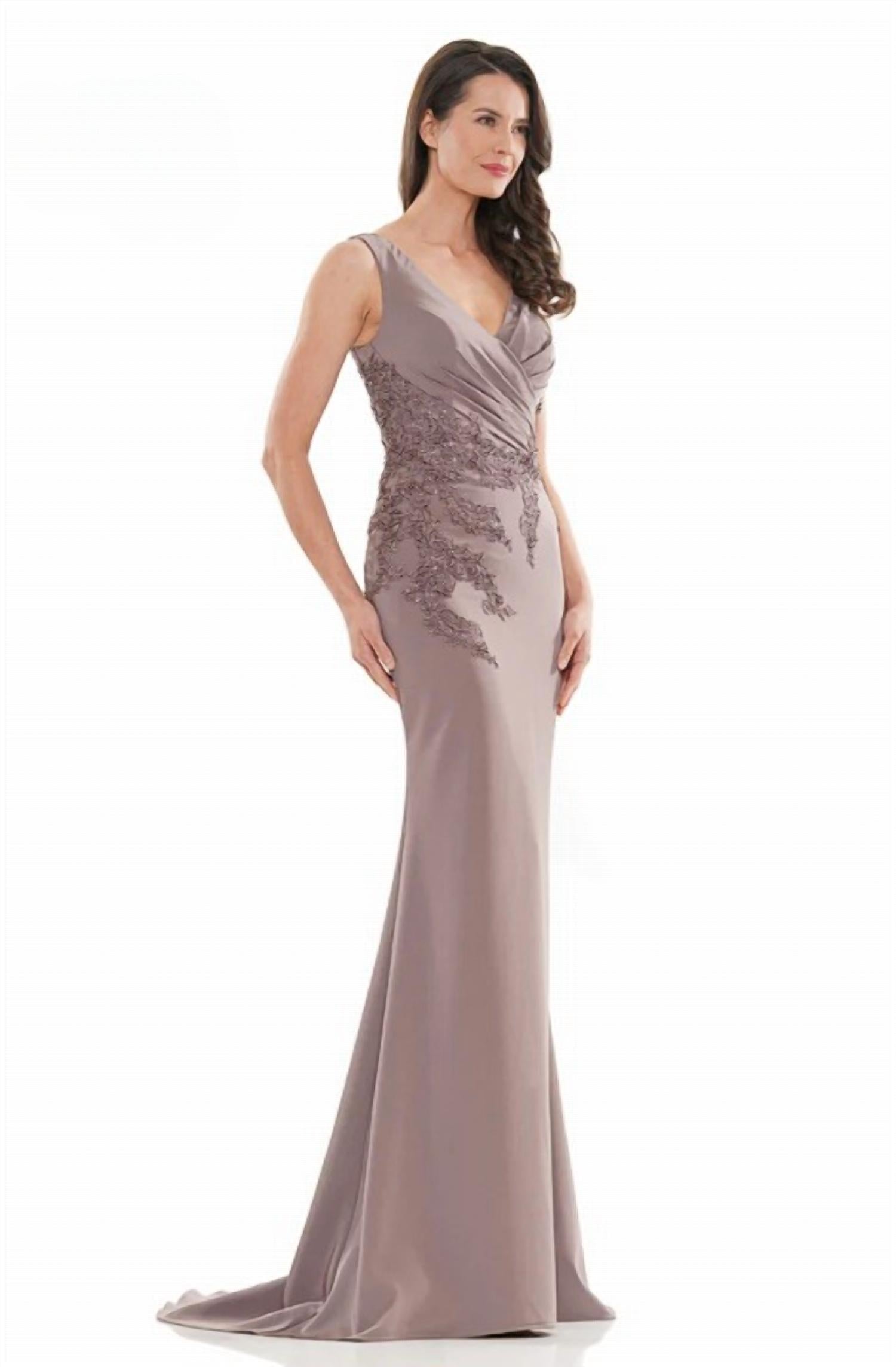Colors Dress - Wrapped V-neck Applique Gown