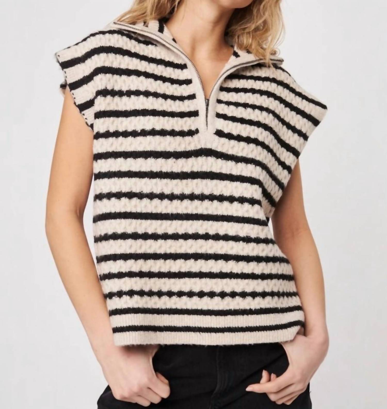 JOHN + JENN Arrow Sleeveless Sweater in almond stripe - women's sweater