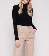 Charlie B - Ribbed Knit Mock Turtle Long Sleeve Top