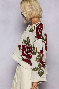 Pol - Long Sleeve Contrast Floral Sweater Top