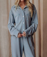 Panache Apparel - Cropped Washed Soft Button Up Top