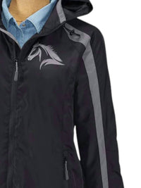 Back in the Saddle Women's Horse Print Windbreaker in the saddle women s horse print windbreaker in black - women's jacket - detail view