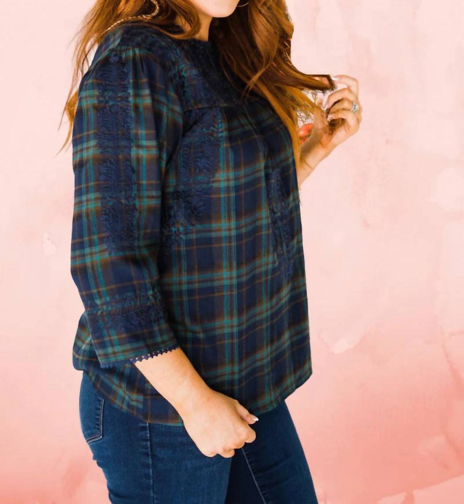 Layerz Clothing - Plaid Embroidered Top