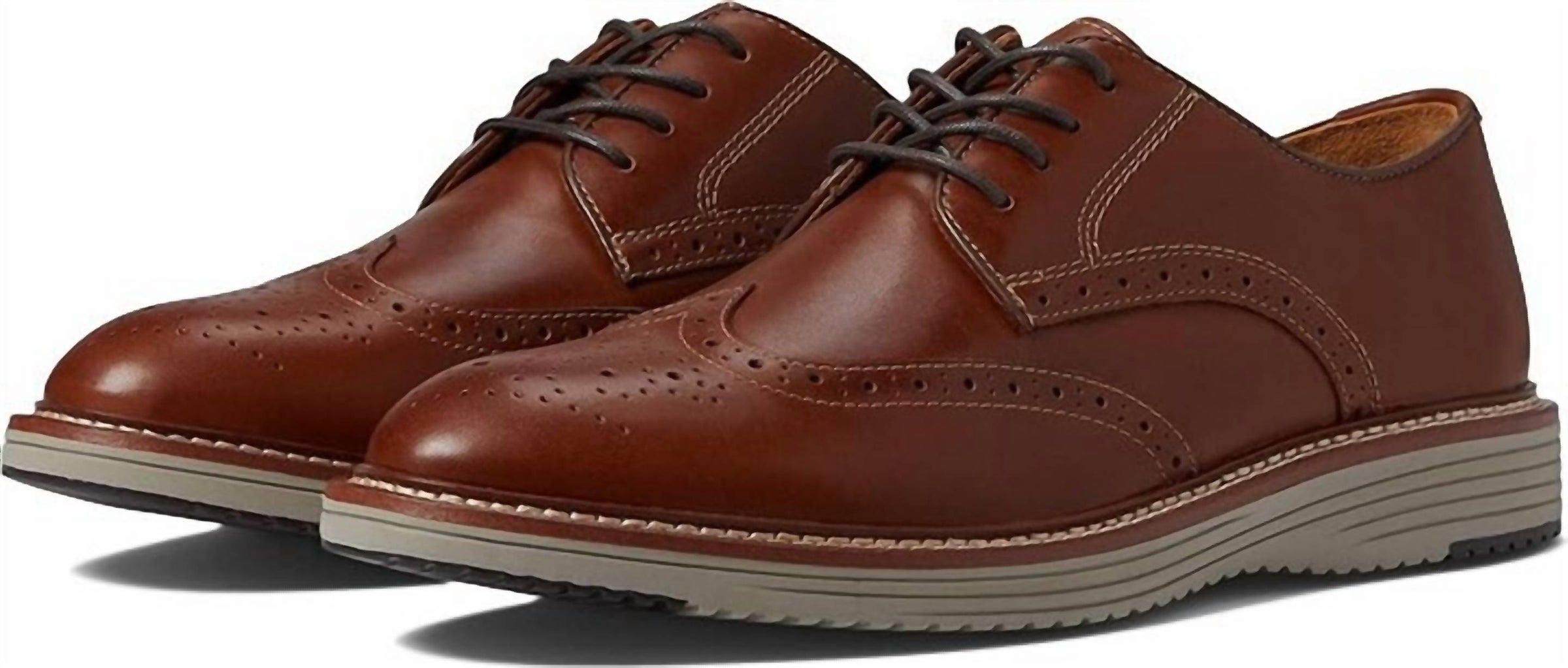 JOHNSTON & MURPHY Men's Upton Wing Tip Oxfords in tan leather - men's shoe - detail view