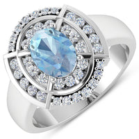 Diana M Jewels Women's Oval Natural Aquamarine Fashion Ring (1.52 Ct) - Classic in 14k white gold - women's jewelry - detail view