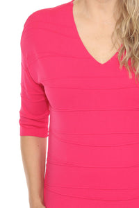 Joseph Ribkoff - Textured Stripe V-neck 3/4 Sleeve Knit Top
