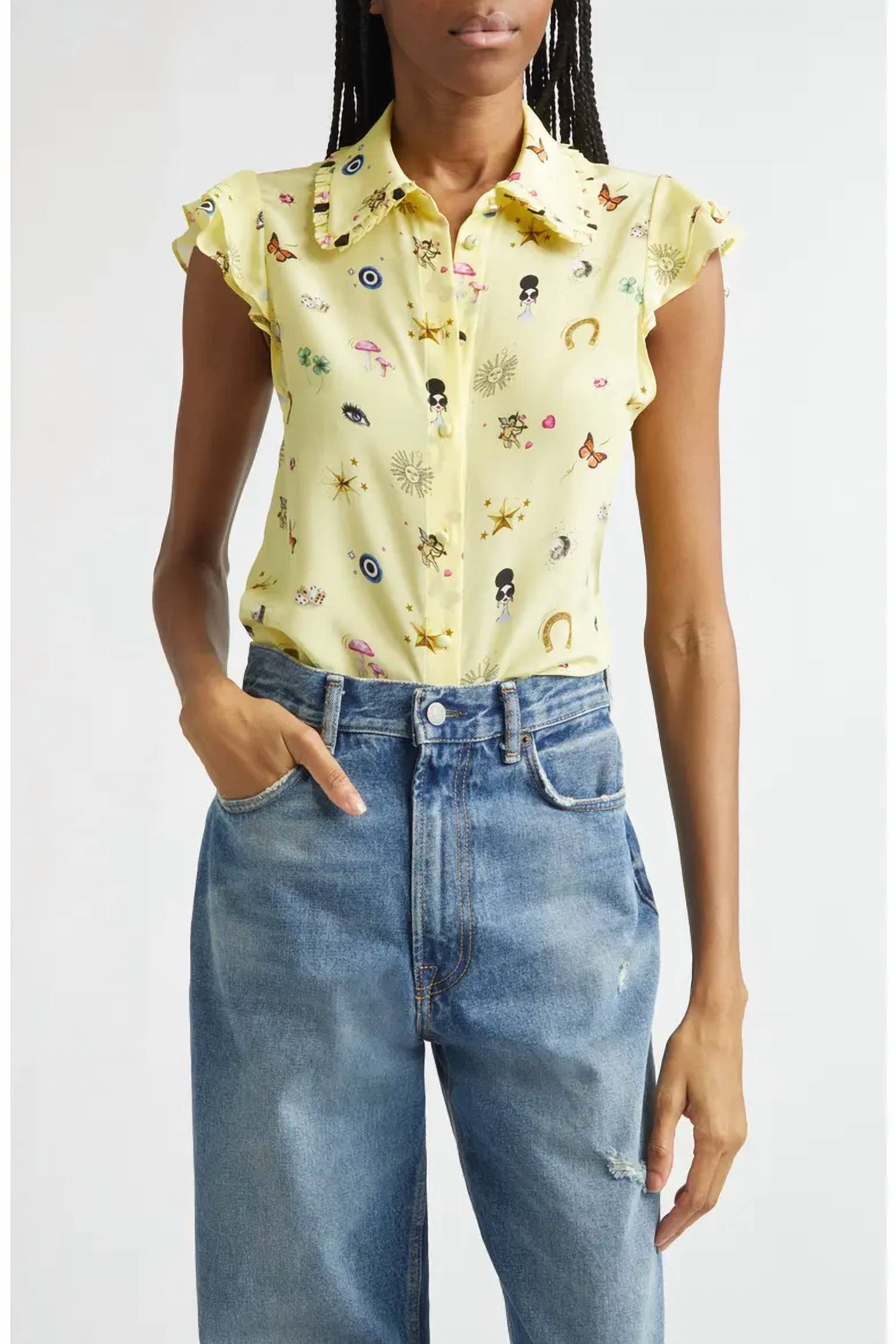Alice + Olivia - Martel Flutter Sleeve Blouse