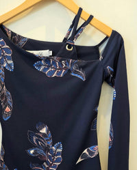 Vava - Women's Feather Print Asymmetrical Strappy Long Sleeve Top