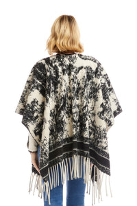 Karen Kane - Brushed Jacquard Knit Fringe Poncho