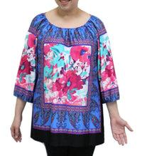 N Touch Floral Peasant Top in peri fuchsia - women's blouse